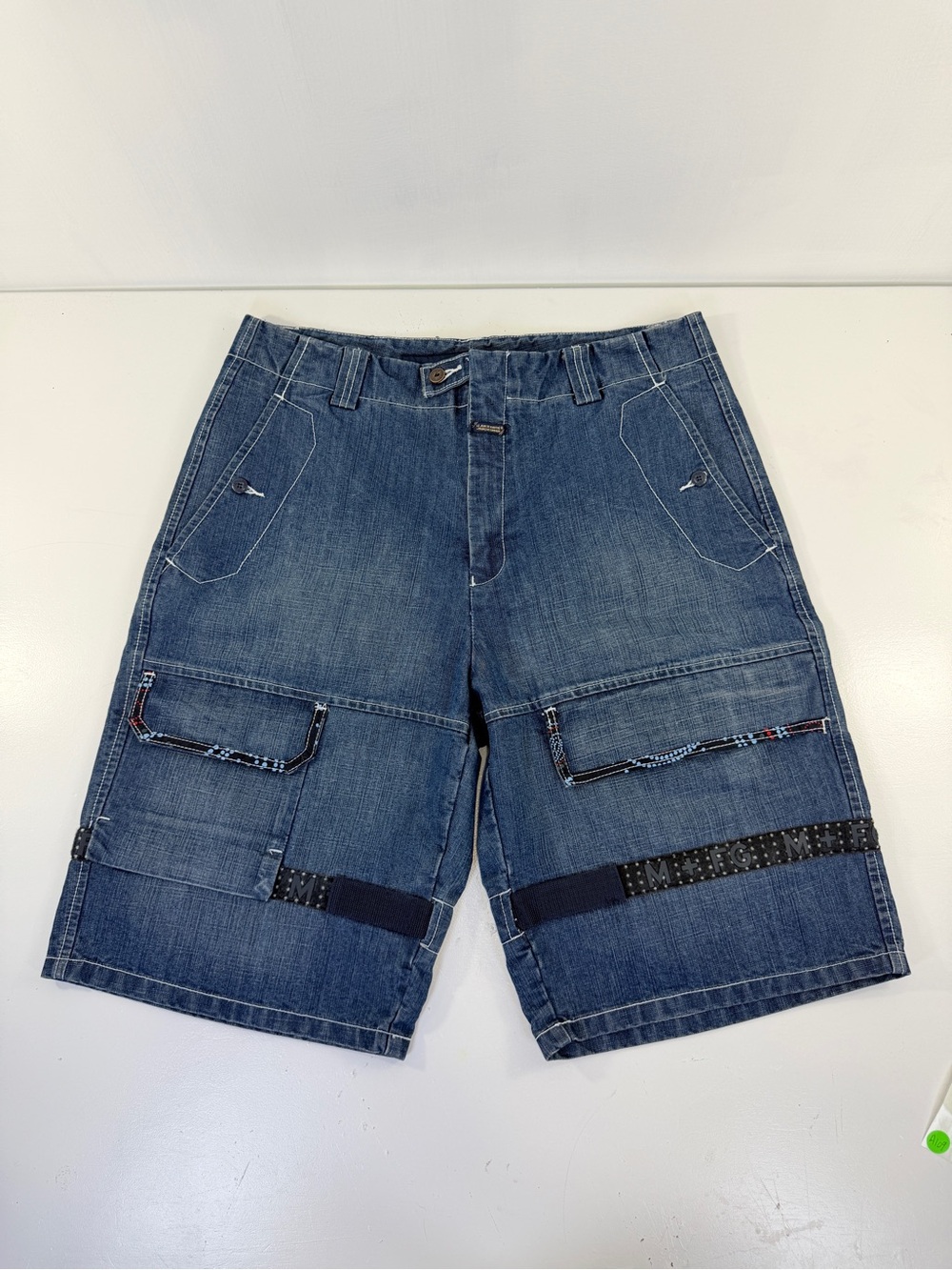 Vintage Marithe Francois Girbaud Blue Denim Cargo Utility Streetwear Shorts Sz38